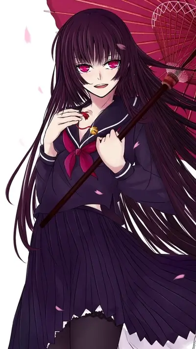 Girl in school uniform holding umbrella