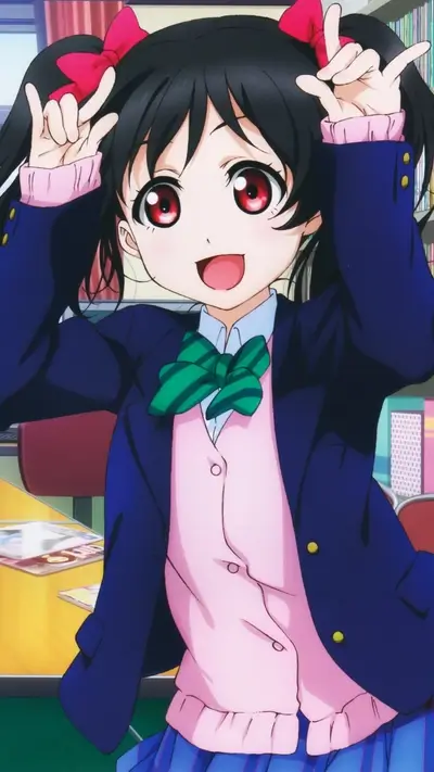 Girl in school uniform makes rock hand signs