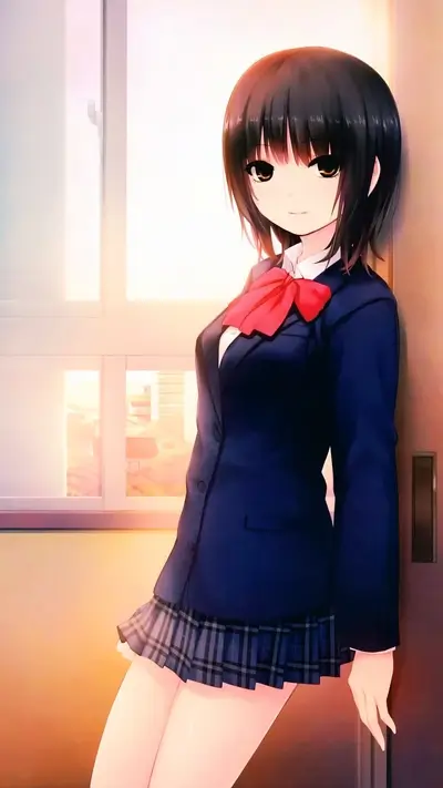 Girl in school uniform near a window