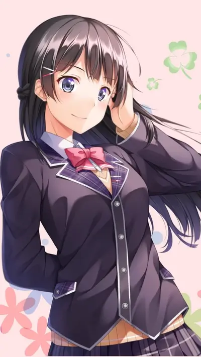 Girl in school uniform, pink background