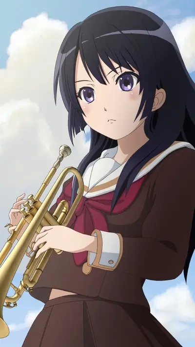 Girl in school uniform playing trumpet