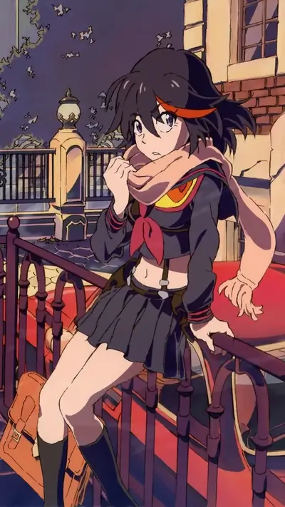 Girl in school uniform sitting on a fence