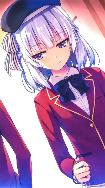 Girl in school uniform, smiling slightly