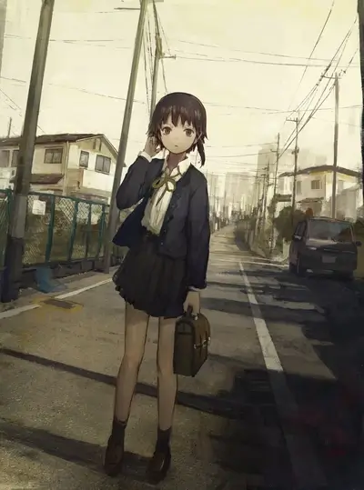 Girl in school uniform standing on a street