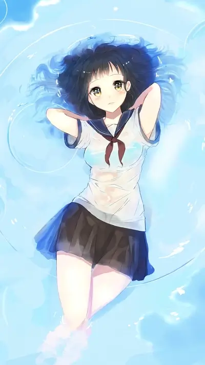 Girl in school uniform submerged in water