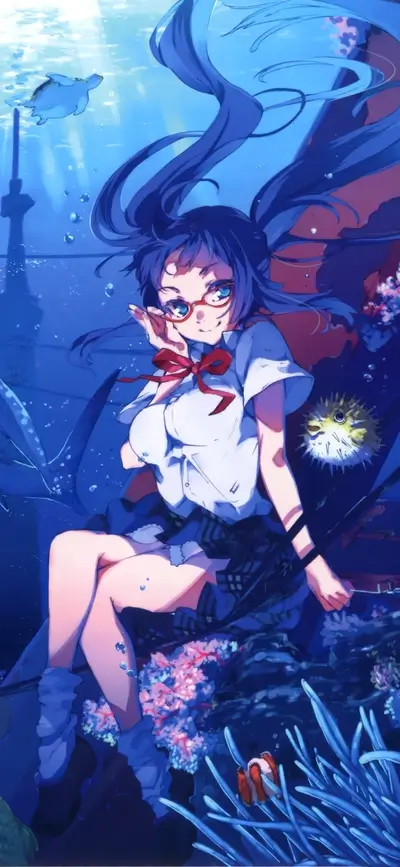 Girl in school uniform underwater