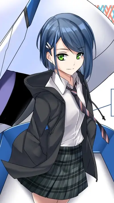 Girl in school uniform with a hoodie