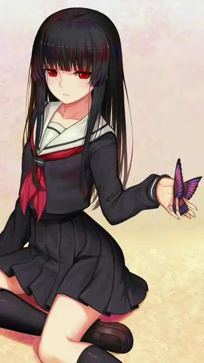 Girl in school uniform with butterfly