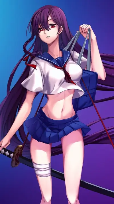 Girl in school uniform with katana