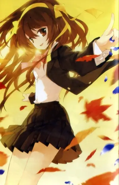 Girl in school uniform with yellow ribbons