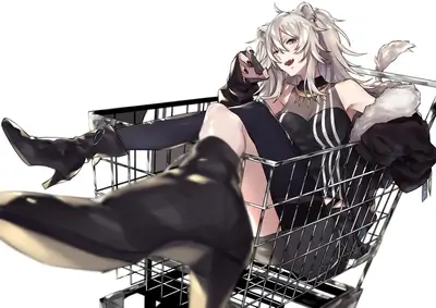 Girl in shopping cart with phone