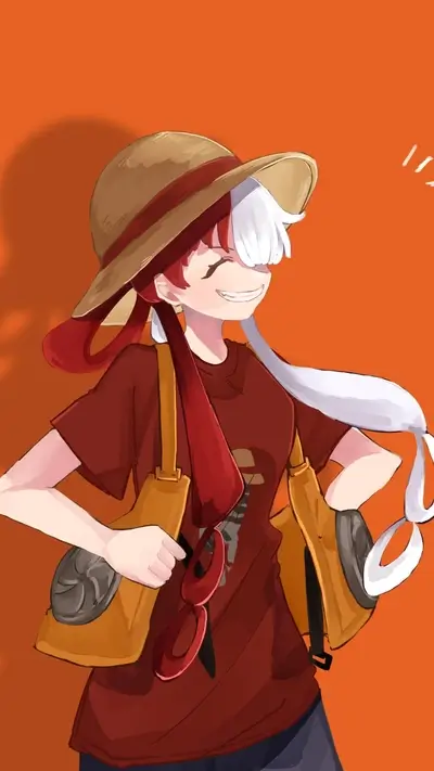 Girl in straw hat and orange shirt