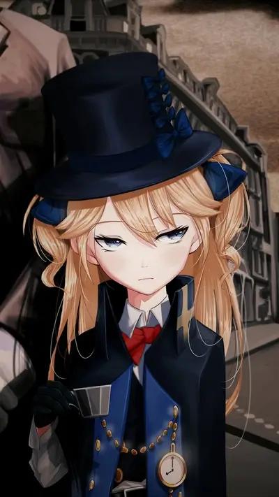 Girl in top hat holding a cup