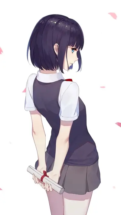 Girl in uniform holding a diploma