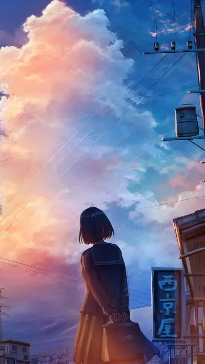 Girl in uniform looking at sunset