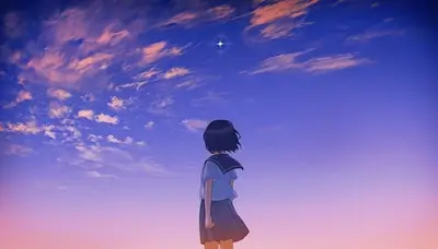 Girl in uniform looking at the sky