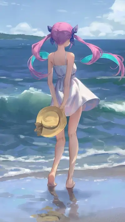 Girl in white dress at the beach