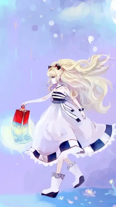Girl in white dress carrying a lantern