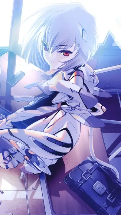 Girl in white futuristic suit sitting near window