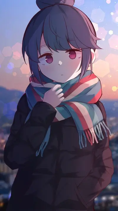 Girl in winter clothes, looking down