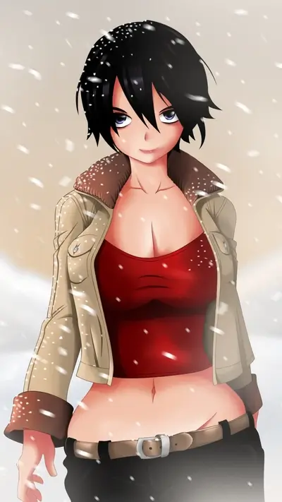 Girl in winter coat in snowy weather