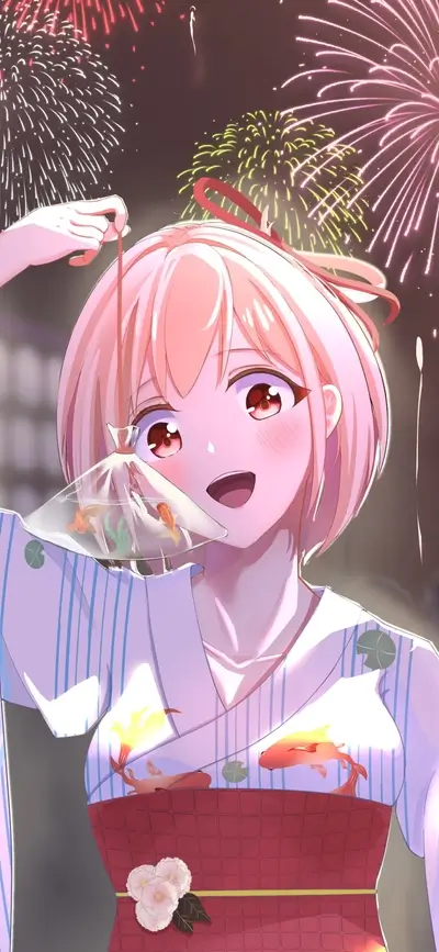 Girl in Yukata holding goldfish