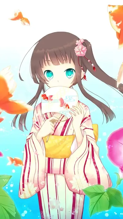 Girl in yukata with goldfish