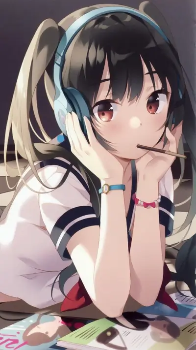 Girl listening to music with headphones