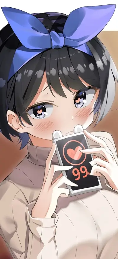Girl looking at her phone, blushing