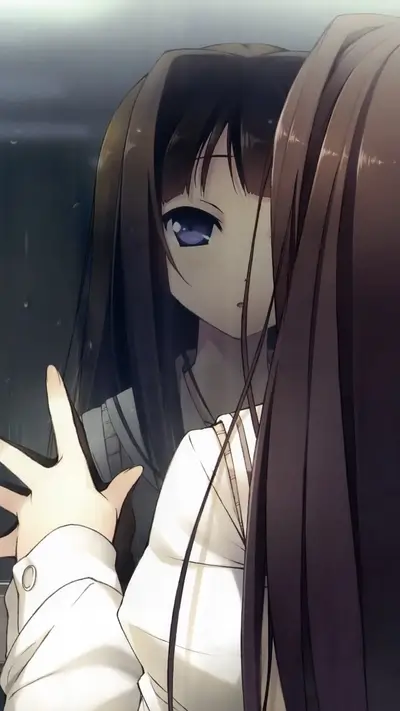 Girl looking in mirror, rain outside
