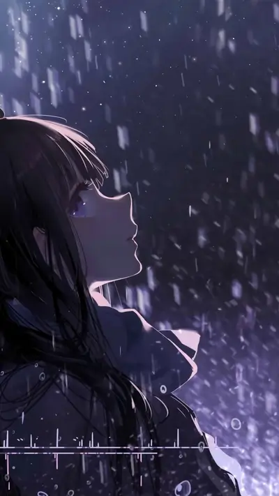 Girl looking up in the rain