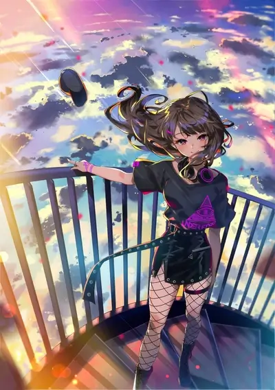 Girl on a balcony, overlooking the clouds