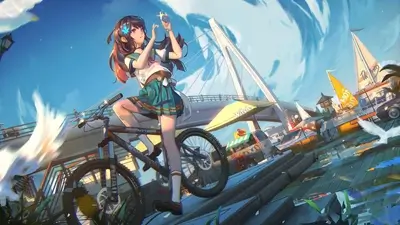 Girl on a bike in a city