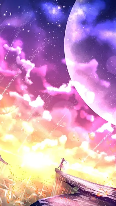 Girl on a cliff overlooking a fantastical landscape