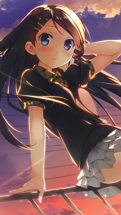 Girl on a rooftop at sunset