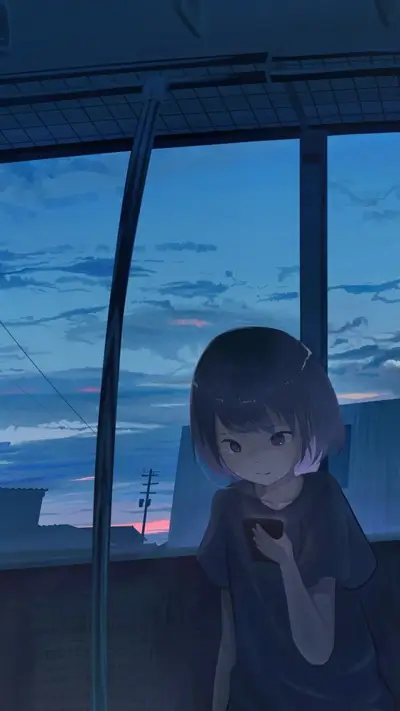 Girl on a train at twilight