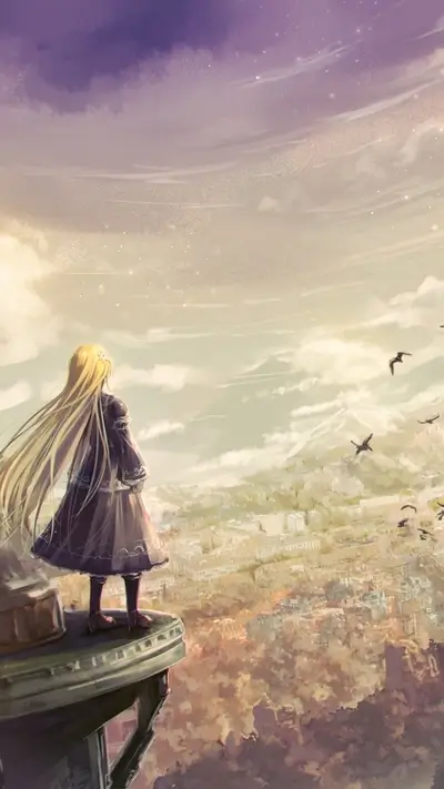 Girl overlooking a city from a tower