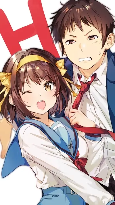Girl playfully pulling boy's tie