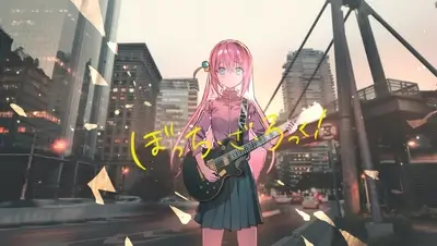 Girl playing guitar in city