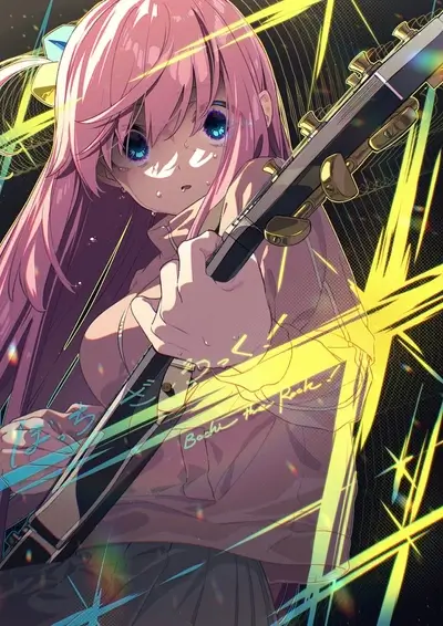 Girl playing guitar with vibrant background