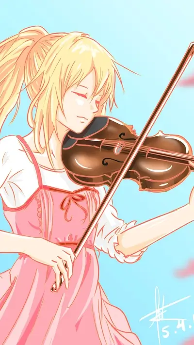 Girl playing violin in a pink dress