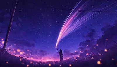 Girl reaching for a shooting star