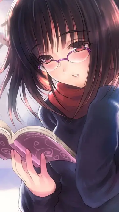 Girl reading a book, wearing glasses