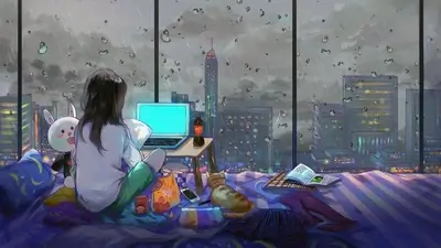 Girl relaxing on rainy day
