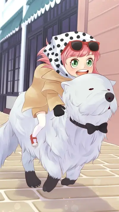 Girl riding a large fluffy dog