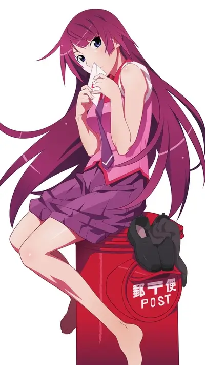 Girl sits on a red mailbox with a letter in her hands
