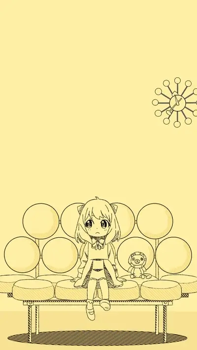 Girl sitting on a bench with a clock and a plush toy