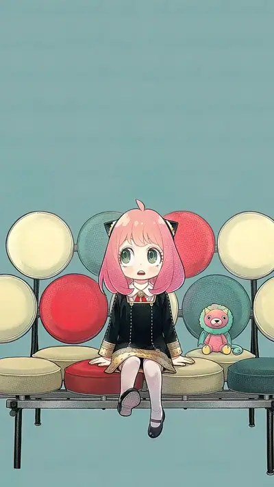 Girl sitting on a colorful sofa