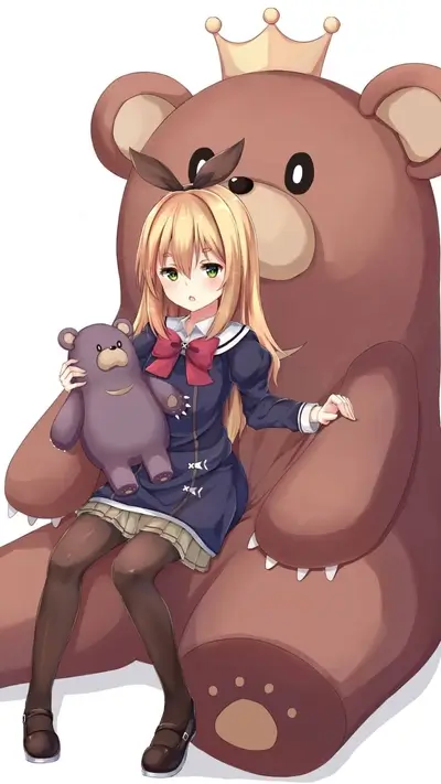Girl sitting on a giant teddy bear