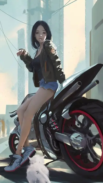 Girl sitting on a motorcycle